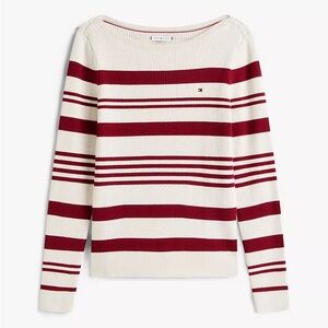 Tommy Hilfiger Cream and Red Striped Knit Top